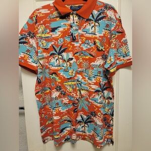 Ralph Lauren Men's Red/Orange Hawaiian Print Polo Shirt